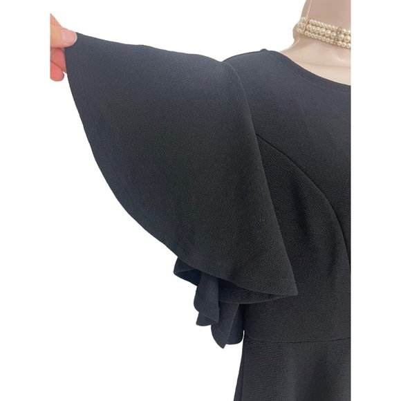 Size XXL‎ 1X 16 BLACK CREPE FLUTTER SLEEVE SKATER DRESS Wedding Party PLUS SIZE - Picture 5 of 11